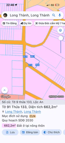 Bán Đất 622m2 giá 4.5 tỷ tại Xã Lộc An Huyện Long Thành Đồng Nai