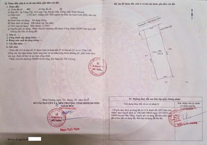 Bán giá 6.5 tỷ tại Xã Long Tân Huyện Dầu Tiếng Bình Dương Có 150m thổ Cư