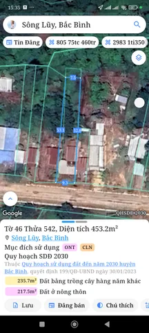 Bán Đất 453m2 có sẵn 400 m2 thổ cư giá 850 triệu tại Xã Sông Lũy Huyện Bắc Bình Bình Thuận
