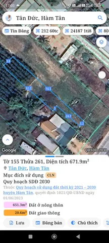 Bán Đất 793m2 có sẵn 100 m2 thổ cư giá 2.8 tỷ tại Xã Tân Đức Huyện Hàm Tân Bình Thuận