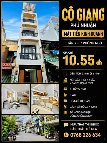 Bán Nhà riêng 34m2 có sẵn 34 m2 thổ cư giá 10.55 tỷ tại Đường Cô Giang Phường 01 Quận Phú Nhuận TP. Hồ Chí Minh