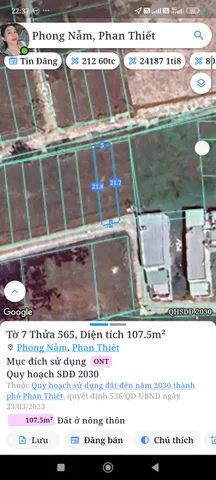 Bán Đất 107m2 có sẵn 107 m2 thổ cư giá 950 triệu tại Xã Phong Nẫm Thành phố Phan Thiết Bình Thuận