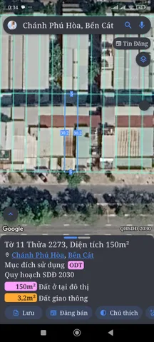 Bán Đất 150m2 có sẵn 150 m2 thổ cư giá 3.5 tỷ tại Phường Chánh Phú Hòa Thị xã Bến Cát Bình Dương