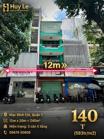 [12m x 20m] mặt tiền Mạc Đĩnh Chi, Quận 1 - 140tỷ