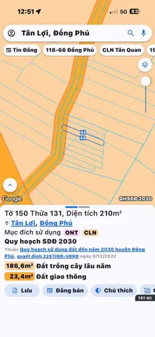 Bán Đất 210m2 có sẵn 100 m2 thổ cư giá 400 triệu tại - Chọn - - Chọn - Xã Tân Lợi Đồng Nai