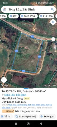 Bán Đất 10560m2 giá 6.8 tỷ tại Xã Sông Lũy Huyện Bắc Bình Bình Thuận