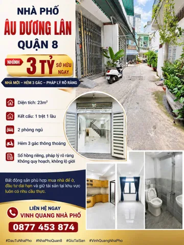 Nhỉnh 3 tỷ đã sở hữu nhà phố Âu Dương Lân Quận 8