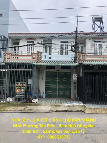 Bán Nhà riêng 52m2 có sẵn 52 m2 thổ cư giá 1.35 tỷ tại - Chọn - Phường Tân Biên Thành phố Biên Hòa Đồng NaiNHÀ ĐẸP - GIÁ TỐT CHÍNH CHỦ BÁN NHANH NHÀ Phường Tân Biên , Biên Hoà Đồng Nai