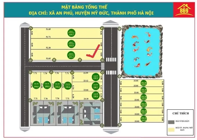Bán Đất 421m2 có sẵn 421 m2 full thổ cư giá 4 tỷ tại - Chọn - Xã An Phú Huyện Mỹ Đức Hà Nội