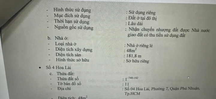 Bán Nhà Mặt Tiền 03 Hoa Trà, Phường 7, Quận Phú Nhuận