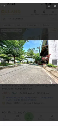 Bán Đất 80m2 có sẵn 80 m2 thổ cư giá 3.4 tỷ tại Xã Phú Xuân Huyện Nhà Bè TP. Hồ Chí Minh