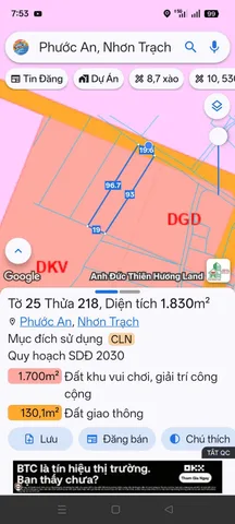 Bán Đất 1830m2 giá 3 tỷ tại Đường Nguyễn Thị Chơn Xã Phước An Huyện Nhơn Trạch Đồng Nai