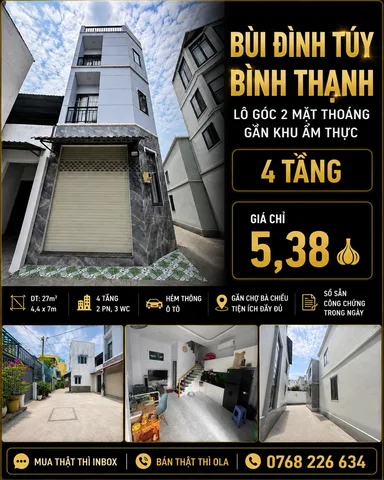 Bán Nhà riêng 27m2 có sẵn 27 m2 thổ cư giá 5.38 tỷ tại Đường Bùi Đình Tuý Phường 11 Quận Bình Thạnh TP. Hồ Chí Minh