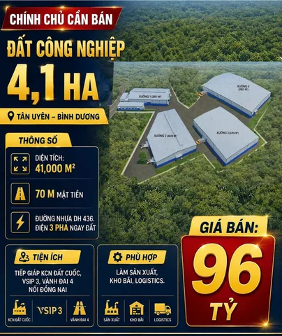 Bán Đất 41000m2 có sẵn 100 m2 thổ cư giá 119 tỷ tại Xã Đất Cuốc Huyện Bắc Tân Uyên Bình Dương