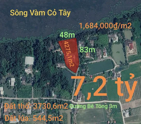Bán Đất 4275.1m2 có sẵn 3730.6 m2 thổ cư giá 7.2 tỷ tại Xã Thanh Phú Long Huyện Châu Thành Long An