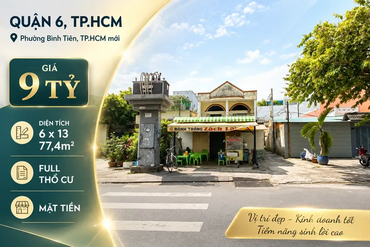 Bán Nhà riêng 77.4m2 có sẵn 77.4 m2 thổ cư giá 9 tỷ tại Phường 08 Quận 6 TP. Hồ Chí Minh