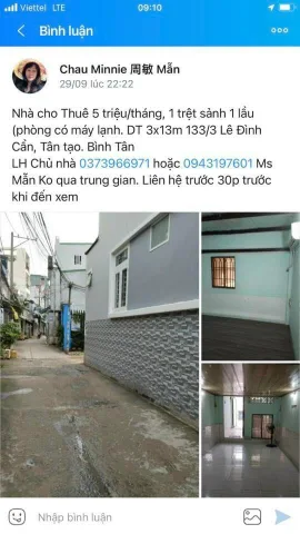 Cho thuê Nhà riêng 36m2 giá 6 triệu tại Đường Hẻm 133/3 Lê Đình Cẩn Phường Tân Tạo Quận Bình Tân TP. Hồ Chí Minh