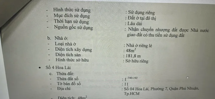 Bán Nhà Mặt Tiền 03 Hoa Trà, Phường 7, Quận Phú Nhuận