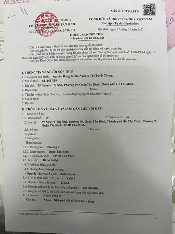 Bán Nhà Mặt Tiền 39 Nguyễn Thị Nhỏ, Phường 9, Quận Tân Bình