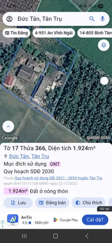 Bán Đất 1924m2 có sẵn 1924 m2 thổ cư giá 5.7 tỷ tại Xã Đức Tân Huyện Tân Trụ Long An
