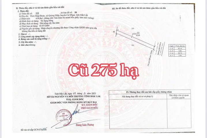 Bán Đất 634.8m2 giá 200 triệu tại Xã Quảng Hiệp Huyện Cư M'gar Đắk Lắk