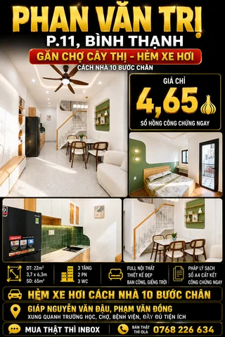 Bán Nhà riêng 22m2 có sẵn 22 m2 thổ cư giá 4.65 tỷ tại Đường Phan Văn Trị Phường 11 Quận Bình Thạnh TP. Hồ Chí Minh