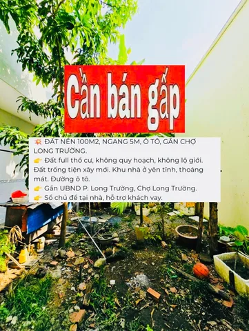 Bán Đất 100m2 có sẵn 100 m2 thổ cư giá 4.3 tỷ tại Đường Hẻm 1286 Nguyễn Duy Trinh Phường Long Trường Quận 9 TP. Hồ Chí Minh