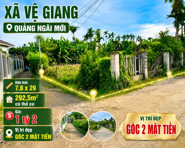 Bán Đất 292.5m2 có sẵn 100 m2 thổ cư giá 1.2 tỷ tại Xã Nghĩa Hiệp Huyện Tư Nghĩa Quảng Ngãi
