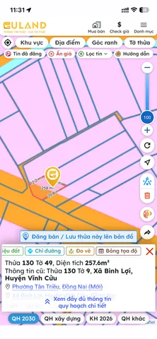Bán Đất 1100m2 có sẵn 140 m2 thổ cư giá 7.9 tỷ tại Xã Bình Lợi Huyện Vĩnh Cửu Đồng Nai