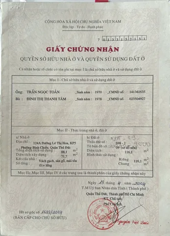 BDS HVL [NC] 301 LÊ THỊ HOA – TAM BÌNH – TP.HCM