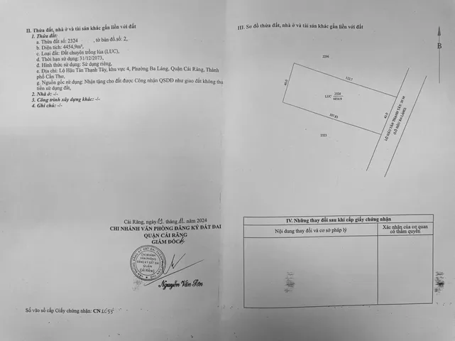 Bán Đất 4455 m2 (41 x 107m) MT đường Hậu Tân Thạnh Tây, Cái Răng Cần Thơ