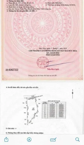 Bán đất 2 mặt tiền đường An Sơn,  xã An Ninh Tây tdt 8000m2 (322m2 thổ) giá 5,65 tỷ
