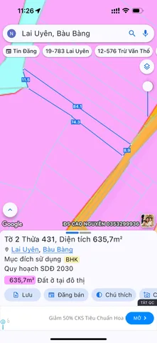 Bán Đất 684.2m2 giá 2.2 tỷ tại Đường lai Uyên 11 Thị trấn Lai Uyên Huyện Bàu Bàng Bình Dương