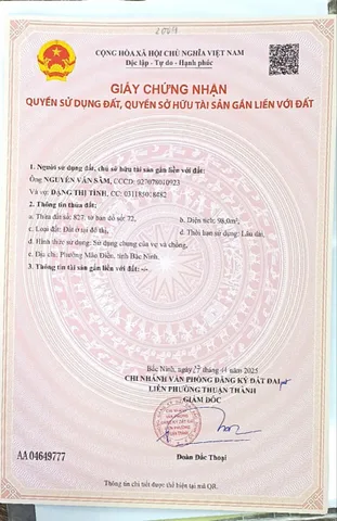 Bán Đất 98m2 có sẵn 98 m2 thổ cư giá 2.7 tỷ tại Xã An Bình Huyện Thuận Thành Bắc Ninh
