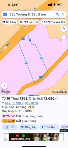 Bán Đất 12600m2 giá 72 tỷ tại đường Trừ Văn Thố Xã Cây Trường II Huyện Bàu Bàng Bình Dương