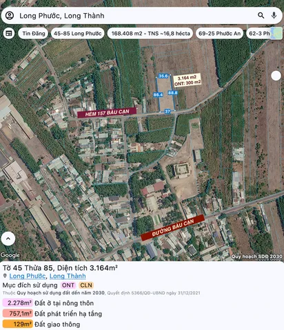 Đất cách sân bay Long Thành 5km / Diện tích 3.164 m2 (đã có 300 m2 thổ cư) / phù hợp làm kho xưởng - văn phòng công ty