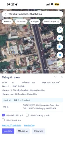 Bán Đất 138.7m2 có sẵn 138.7 m2 thổ cư giá 2.4 tỷ tại Đường Ngô Gia Tự Thị trấn Cam Đức Huyện Cam Lâm Khánh Hòa