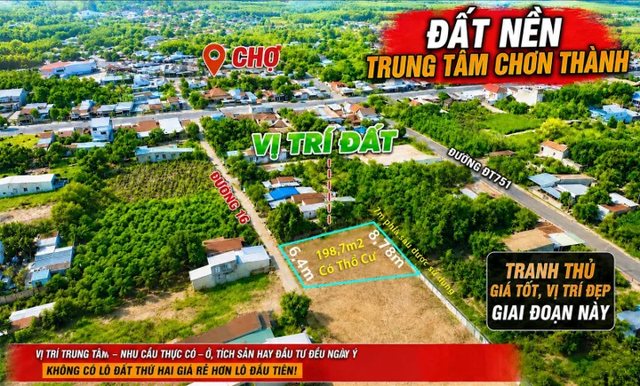 Bán Đất ngang 6,4m nở hậu 8,78m giá 695 triệu có sẵn thổ cư tại Xã Minh Long Thị xã Chơn Thành Bình Phước