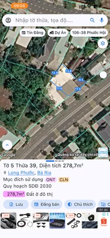 Bán Đất 460m2 có sẵn 460 m2 thổ cư giá 12.5 tỷ tại Xã Long Phước Thành phố Bà Rịa Bà Rịa - Vũng Tàu