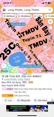 Hơn 4000m2. 3 mặt đường tiếp giáp Ngay cửa ngõ sân bay long thành. Giá bán 32 ti có thương lượng