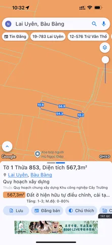Bán Đất 567m2 giá 3.2 tỷ tại Đường lai Uyên 11 Thị trấn Lai Uyên Huyện Bàu Bàng Bình Dương