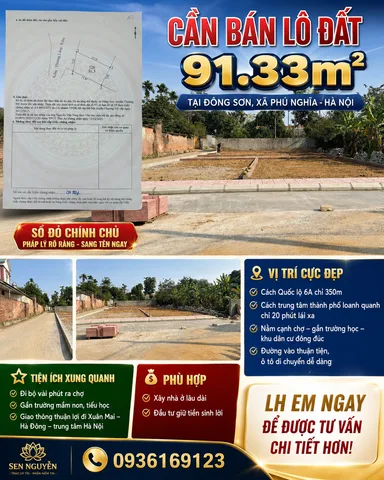 Bán Đất 91.3m2 có sẵn 91.3 m2 thổ cư giá 35tr/m2