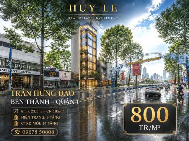 [8 x 23 = 185m2] Trần Hưng Đạo Bến Thành Quận 1 = 800tr/m2 (TL)