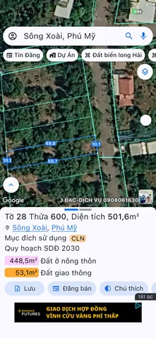 Bán Đất 502m2 giá 2.25 tỷ tại Xã Sông Xoài Thành phố Phú Mỹ Bà Rịa - Vũng Tàu