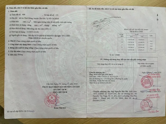 Bán Đất 1001m2 giá 4.68 tỷ tại Xã An Thới Đông Huyện Cần Giờ TP. Hồ Chí Minh