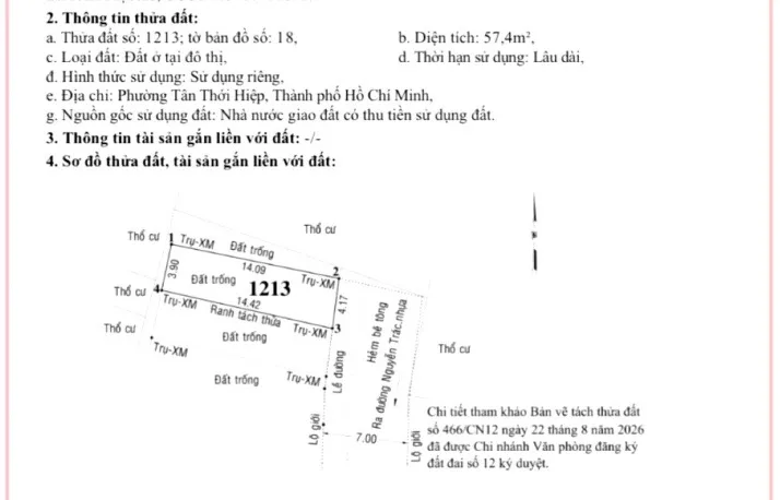 Bán Đất 68m2 có sẵn 68 m2 thổ cư giá 4 tỷ tại Phường Tân Thới Hiệp Quận 12 TP. Hồ Chí Minh