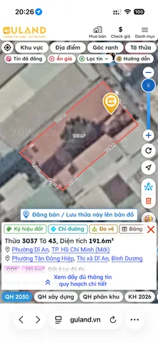 Bán Đất 191.6m2 có sẵn 191.6 m2 thổ cư giá 7.5 tỷ tại Đường Đoàn Thị Kia Phường Tân Đông Hiệp Thành phố Dĩ An Bình Dương