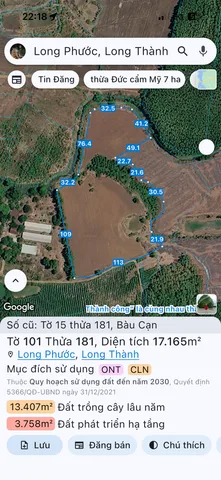 Bán Đất 17165m2 có sẵn 300 m2 thổ cư giá 22.3 tỷ tại Xã Bàu Cạn Huyện Long Thành Đồng Nai