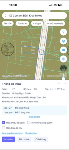 Bán Đất 1857.7m2 giá 1.06 tỷ tại Xã Cam An Bắc Huyện Cam Lâm Khánh Hòa