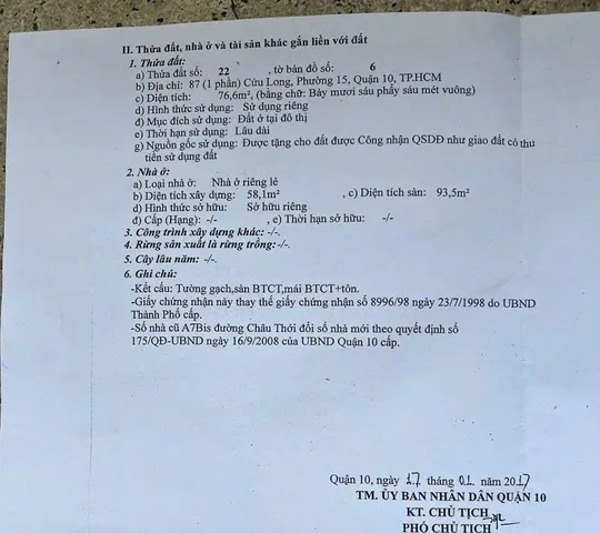 Bán Nhà Mặt Tiền 87 Cửu Long, Phường 15, Quận 10